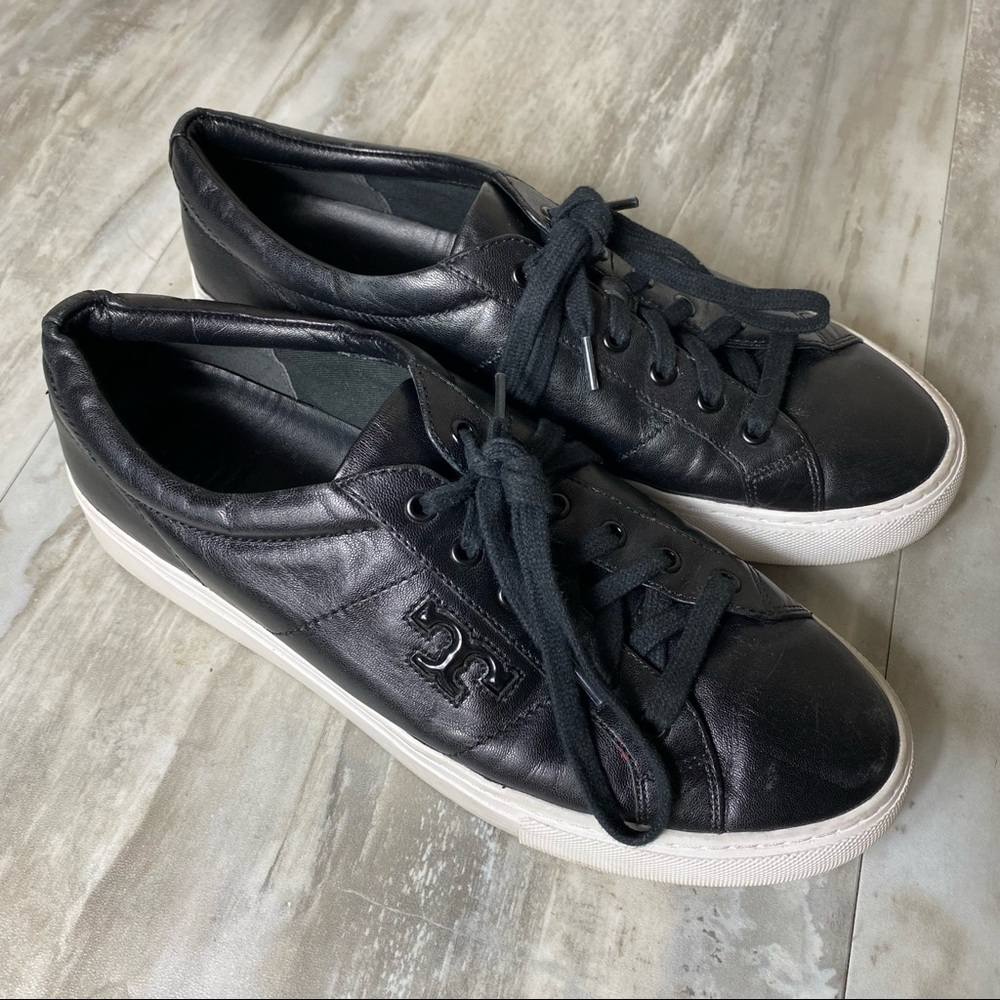 Tory Burch Black Leather Sneakers - Picture 1 of 9